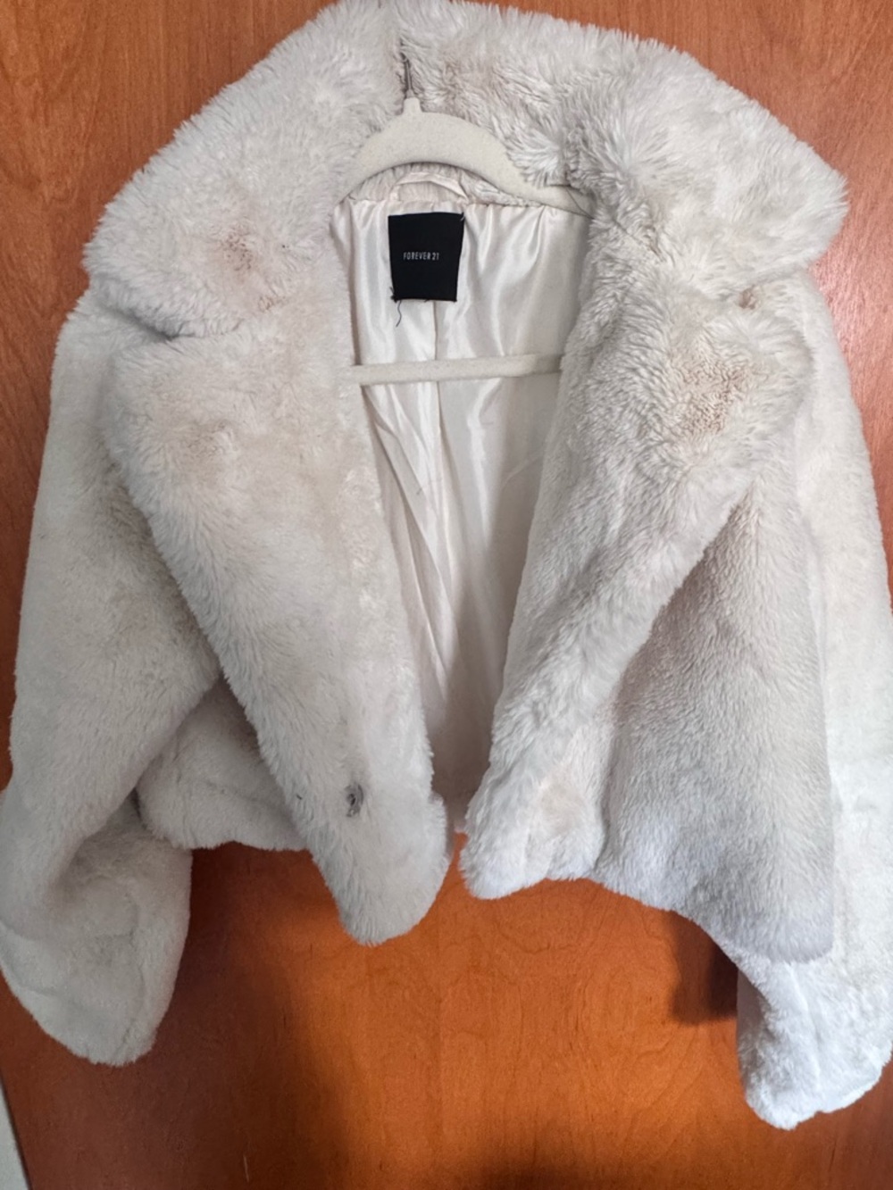 Forever 21 Plush Faux Fur Cropped Jacket - Cream